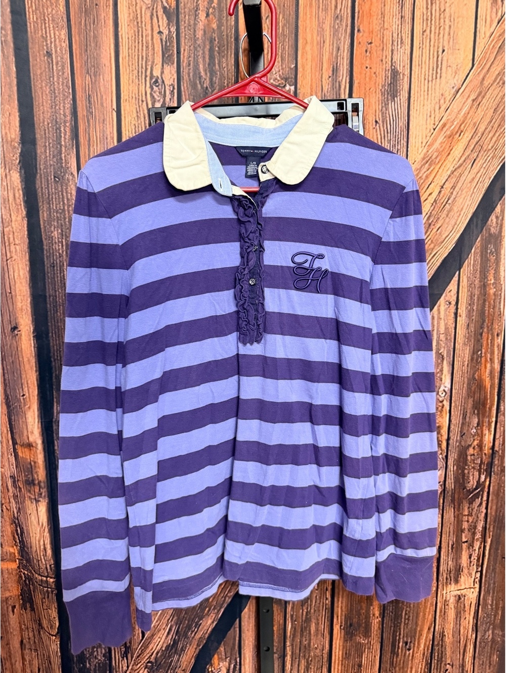 Tommy Hilfiger Y2K Women's Striped Long Sleeve Polo Shirt Size L/G